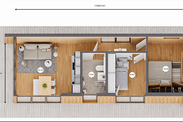 Maison 43 m² en bois kit RE2020 avec permis de construire VELLES V21_A1