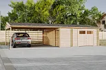Garage double bois avec carport ORBEC GS6, 70m2, 44mm, promotion