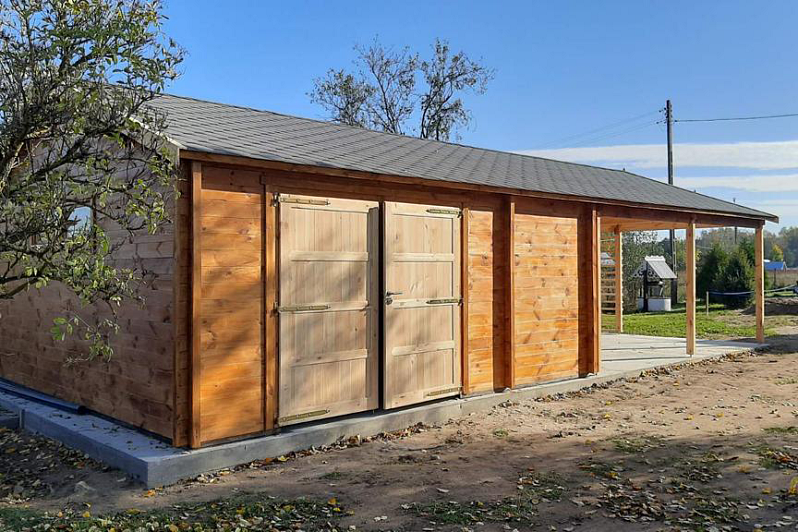 Garage double bois avec carport ORBEC GS6