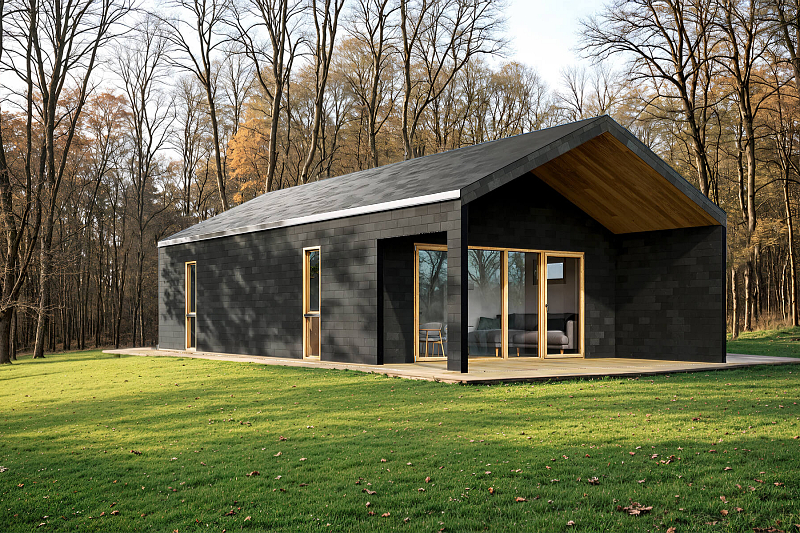 Maison ossature bois ROANNE V2_A2, 11.1x5,8 m,  un design intelligent, écologique et confortable