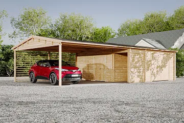 Garage double bois avec carport ARVAN GS6.1