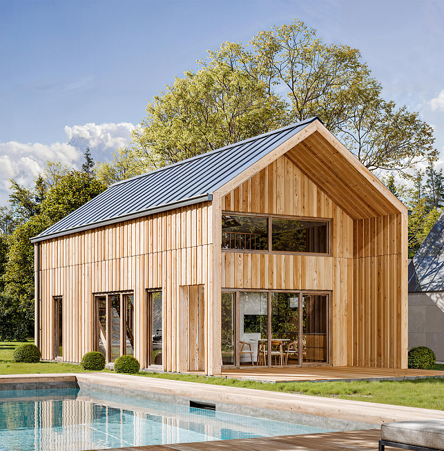 Maison 80 m² en bois kit RE2020 avec permis de construire VITTEL V23_A1