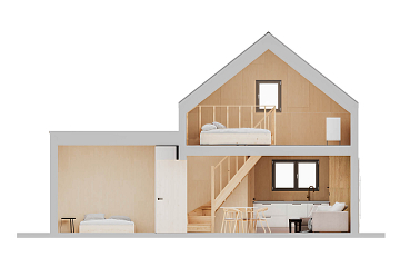 Maison 68 m² en bois kit RE2020 avec permis de construire LAURAC V11_A1_Mix2