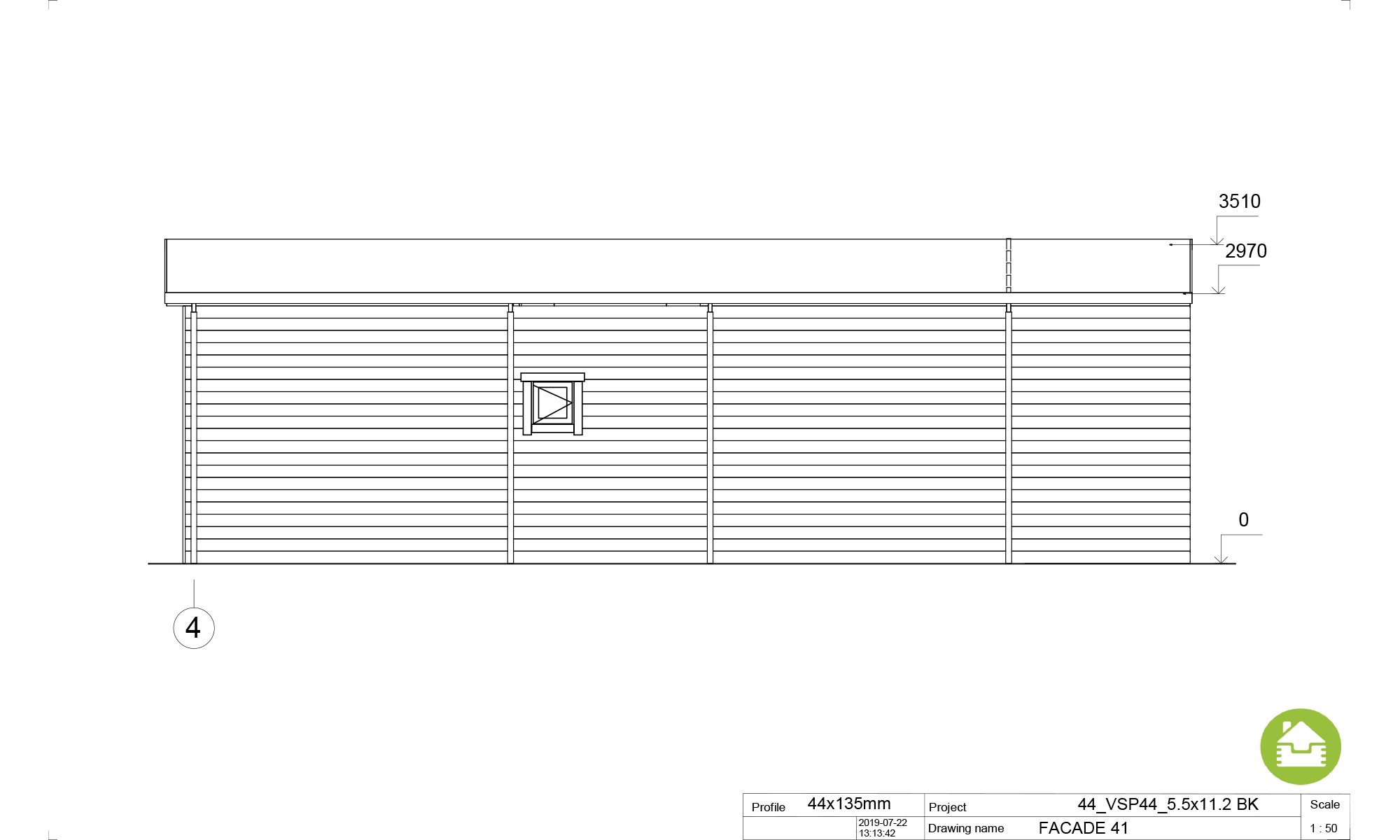 Chalet en bois habitable avec terrasse DONNA (Isolé RE2020, 44+44 mm), 63  m² + 11.5 m²